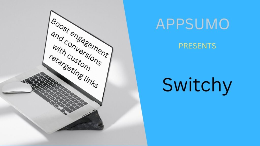 Switchy dashboard showing custom short links, retargeting pixel options, analytics charts, and smart bio page templates on a modern interface.