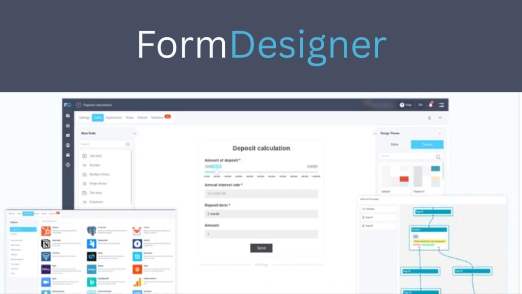 “FormDesigner interface showing a drag-and-drop form builder with customization options.”