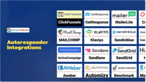 Screenshot of Group Collector interface displaying automatic lead syncing and membership question data.