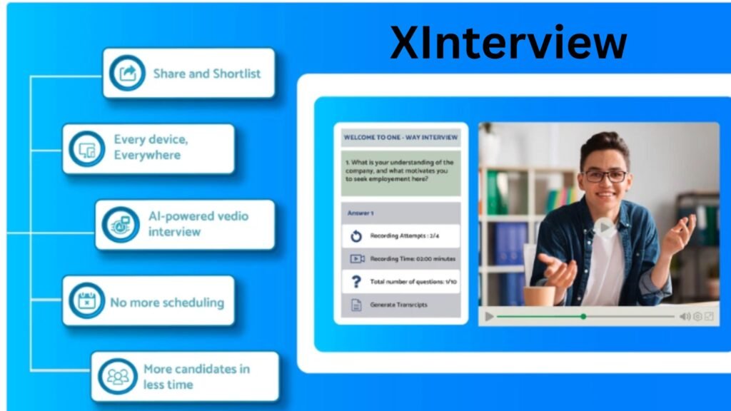 XInterview AI dashboard showing automated video interview analytics and candidate insights