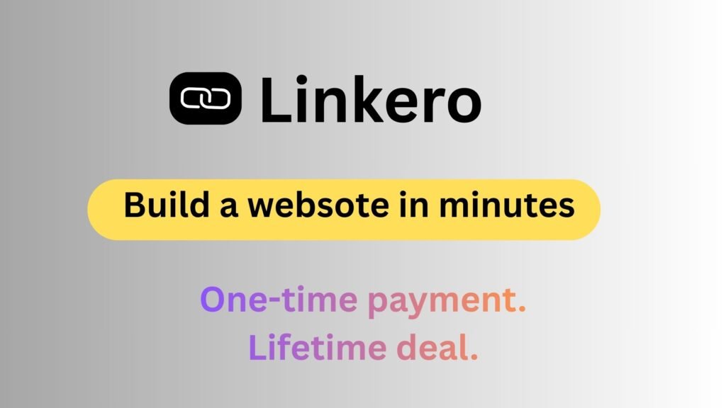 Screenshot of Linkero website builder showing a clean, customizable page with multiple social links and a central brand hub.