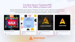 Animazer template library showing product demo video options