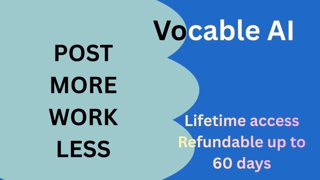 ALT: Dashboard of Vocable AI showing a 30-day multichannel content calendar with daily post ideas and platform-specific content previews.