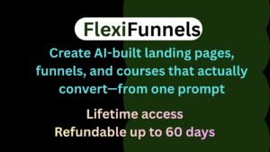 AI-powered funnel builder creating landing pages, sales funnels, and online courses from one prompt using FlexiFunnels