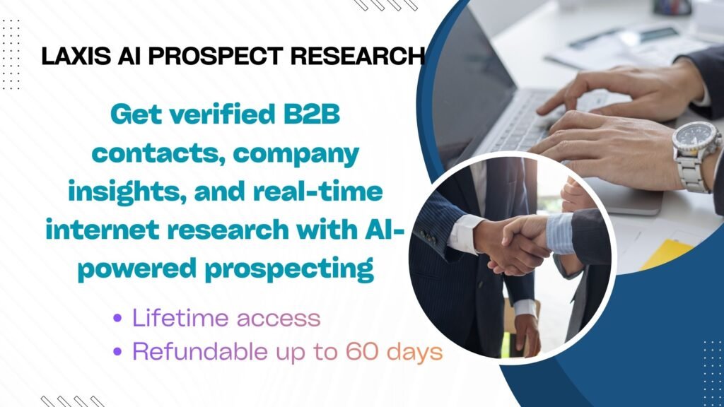 Screenshot of Laxis AI dashboard showing verified B2B contacts and company insights