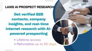 Screenshot of Laxis AI dashboard showing verified B2B contacts and company insights