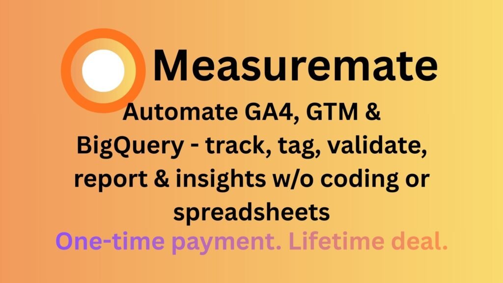 Measuremate dashboard overview showing GA4 analytics