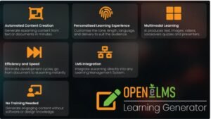 AI-powered eLearning course generator creating training content from text and documents using Open eLMS Learning Generator