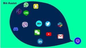 Bit Assist website chat button showing WhatsApp, Facebook Messenger, and multiple messaging channels for customer engagement and lead generation.