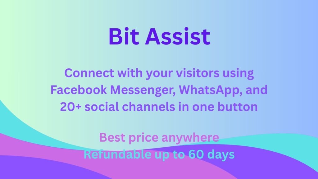 Bit Assist website chat button showing WhatsApp, Facebook Messenger, and multiple messaging channels for customer engagement and lead generation.
