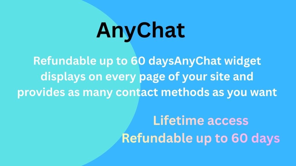 AnyChat widget showing multiple contact options on a website, including live chat, WhatsApp, Messenger, and email, displayed on desktop and mobile screens.