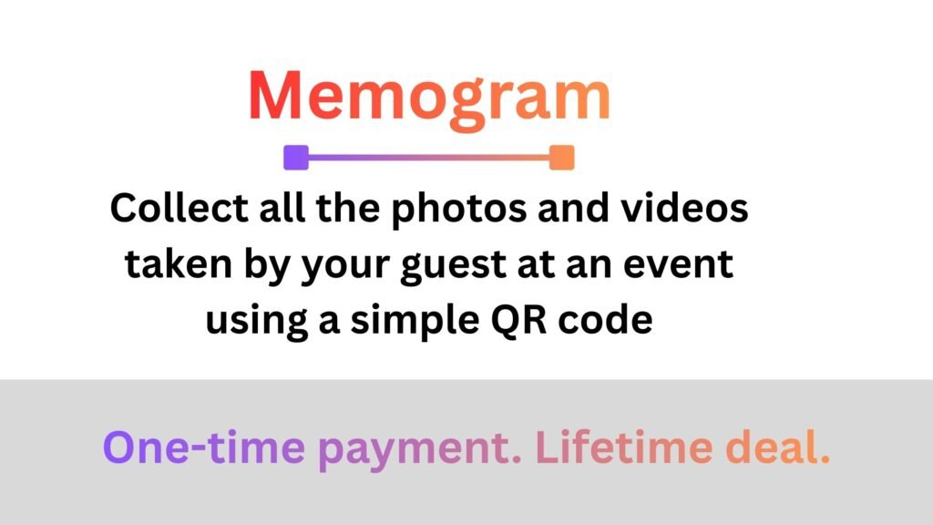 Memogram app collecting guest photos and videos at events using a simple QR code.