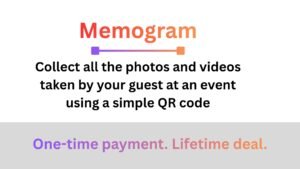 Memogram app collecting guest photos and videos at events using a simple QR code.