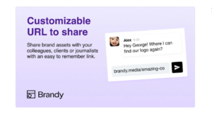 Brandy brand asset management dashboard organizing logos, fonts, colors, and marketing files in a searchable brand library for teams.