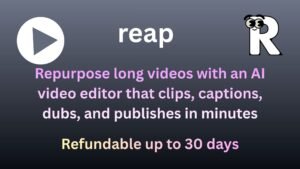 Reap AI video editor repurposing long videos into short clips with captions, dubbing, and multi-platform publishing
