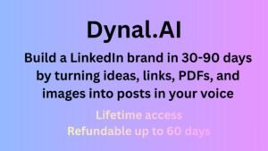 Dashboard of Dynal.AI showing AI-generated LinkedIn posts created from ideas, PDFs, links, and images with consistent personal voice and content planning tools