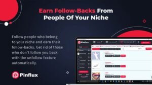 Alt Text:Pinflux Pinterest automation dashboard showing scheduled pins, growth analytics, and automated marketing workflow