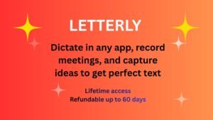 Letterly app interface showing AI voice dictation, meeting recording, and speech-to-text conversion for creating polished text instantly.
